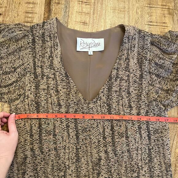 Rory Beca Silk Snakeskin Print Mini Shift Dress Small Cuff Blouson Sleeves Brown - Picture 10 of 12